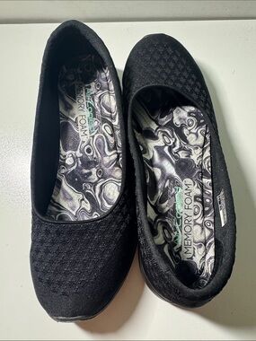 Skechers Black Slip-On Knit Memory Foam Flats